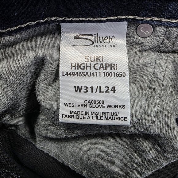 Silver Jeans Co Suki High Capri Jeans Womens W31 L24 Dark Wash Super Stretch - Picture 6 of 11
